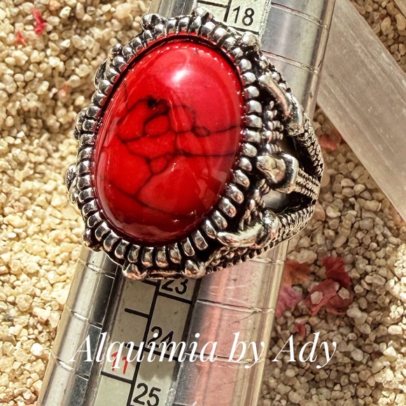 Vintage Men Big Red turquoise Stone Silver unisex Ring